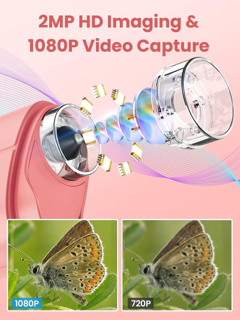 Vorth Microscope for Kids, 2.4 Inch Digital Microscope with 1000X Magnification, Handheld Camera Mini Pocket Magnifying Glass, Educational Christmas Birthday Gifts Toys for Ages 3+, Pink - Image 2